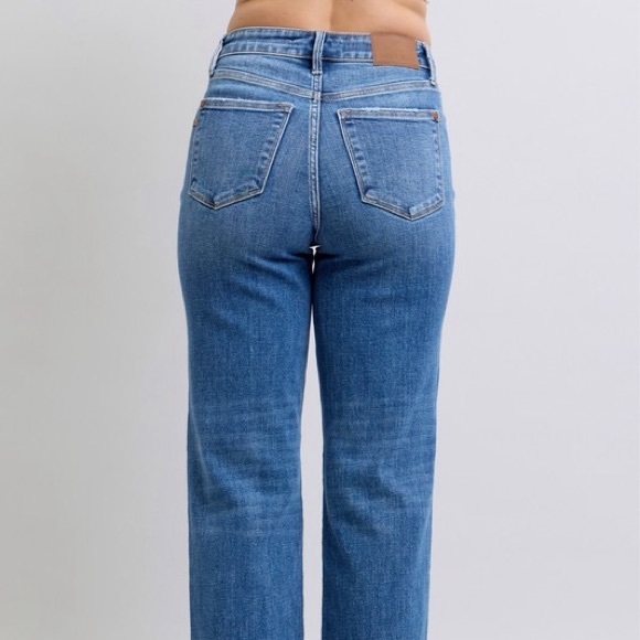 High Waist V- Front Vintage Wash Straight Jeans - Picture 5 of 16
